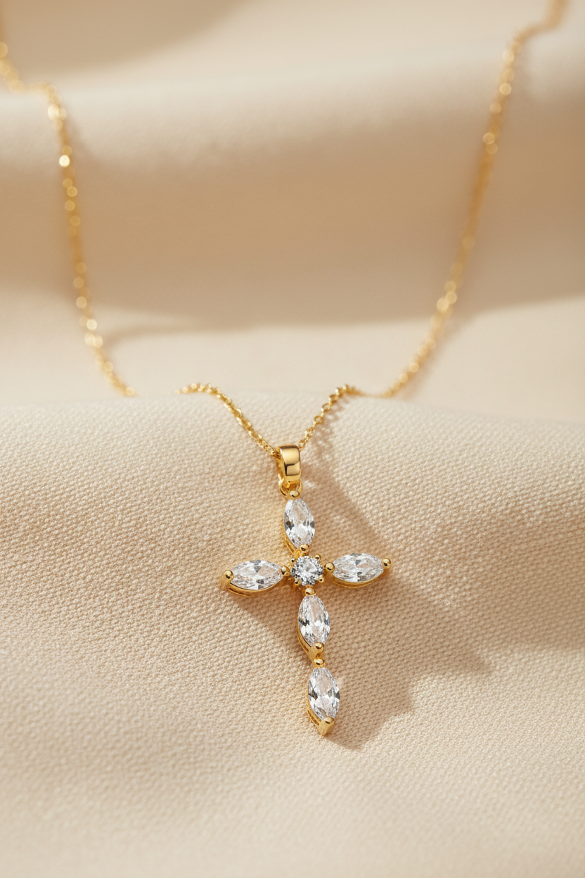 Goldene Kreuz Halskette mit Zirkonia | MONÉA