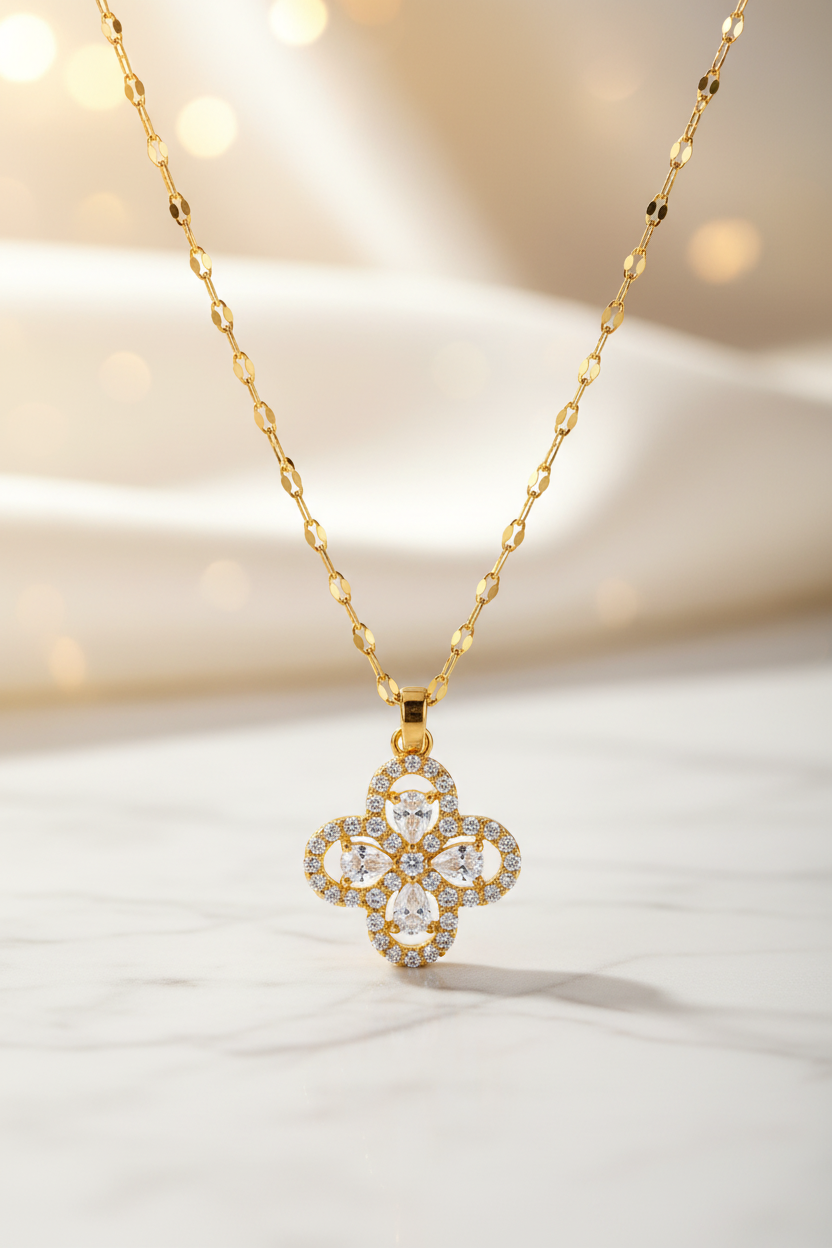 Goldene Halskette mit zartem Blumen-Anhänger Damen