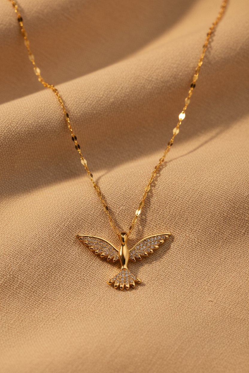 Goldene Vogel-Halskette mit Zirkonia Schmuck Damen