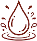 A stylized brown droplet icon with splash marks on a white background.